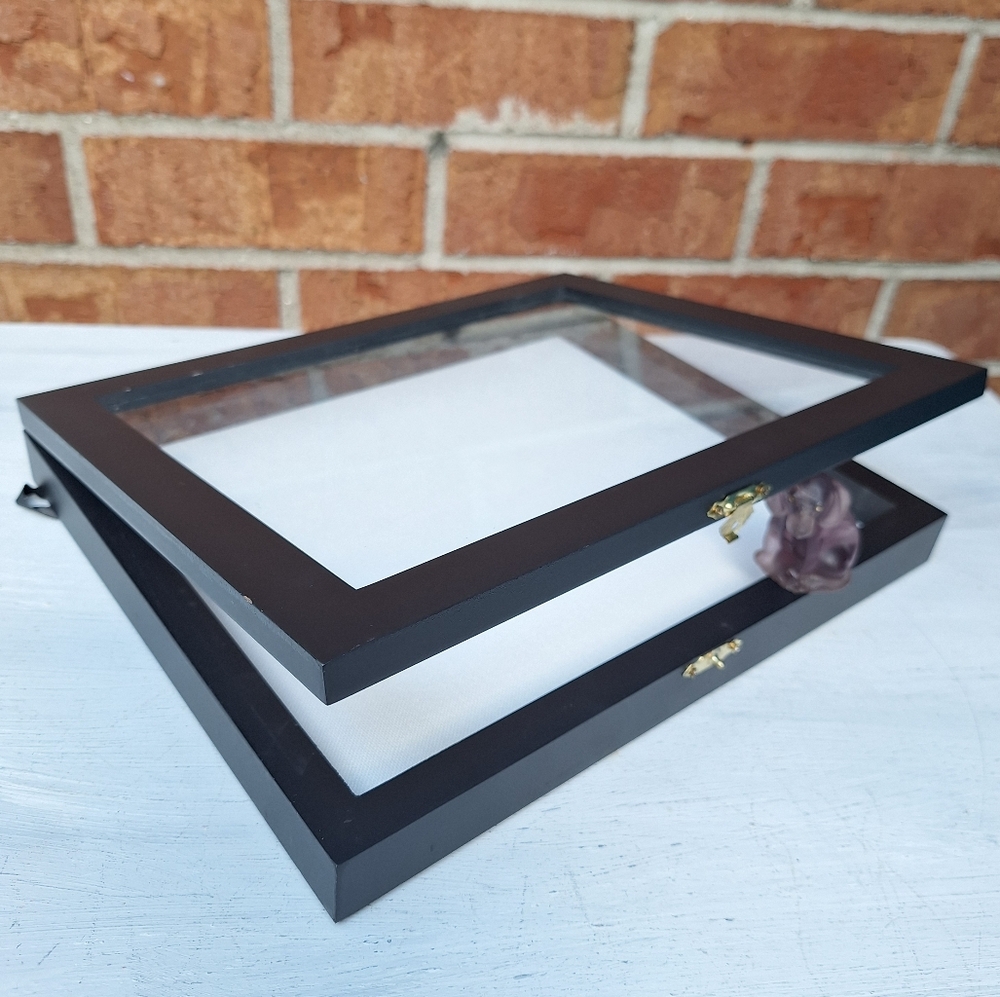 Shadow Display Box with Glass Lid Wood Hinged Framed Box Collectibles Keepsakes